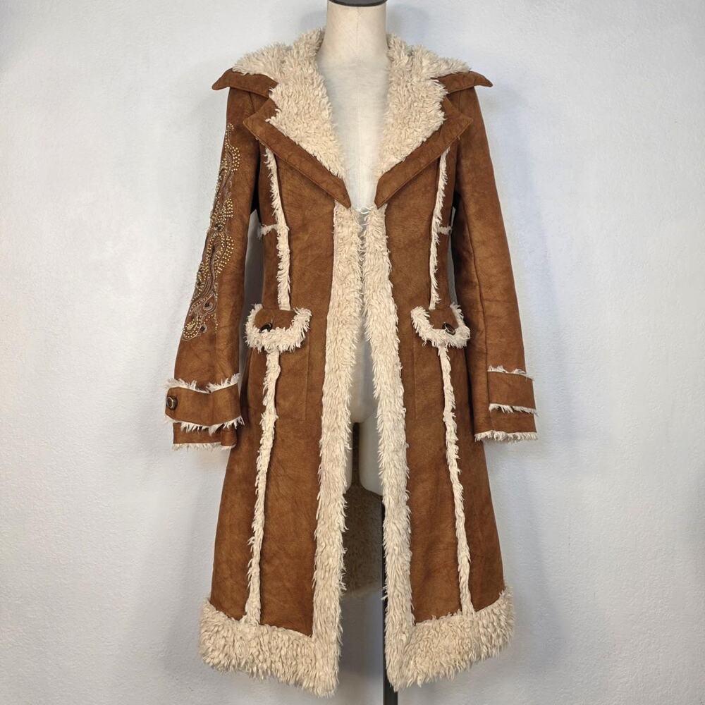 Y2K 90s Wilson’s Penny Lane Afghan Coat Beaded Sleeve Design Boho Fairycore - Picture 3 of 8
